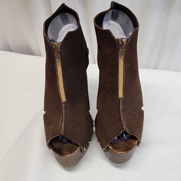 Charles David Size 37 Gabriela Brown Suede Platform Peep Toe Heels (a) - Picture 3 of 10